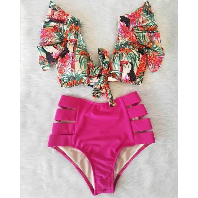 Women's Cross - Border Ruffle Bikini - High Waist Swimwear for Comfort - Aqova