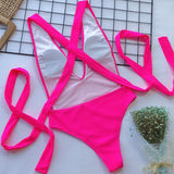Women’s Deep V Neck Halter Swimsuit - Lace Tie Push Up Bodysuit - Aqova