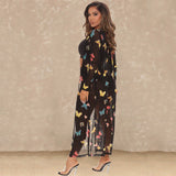 Women's Fashion Mesh Print Swimsuit Three Piece Shawl - Aqova