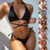 Women's High Waisted Split Bikini - Striped & Solid Colors, Sexy Swimwear - Aqova