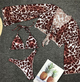 Women's Long Sleeve Leopard Mesh Bikini - Sexy Summer Swimwear Set - Aqova