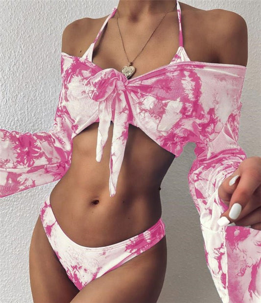 Women's Long Sleeve Leopard Mesh Bikini - Sexy Summer Swimwear Set - Aqova