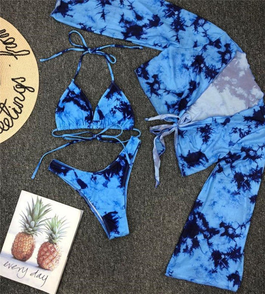 Women's Long Sleeve Leopard Mesh Bikini - Sexy Summer Swimwear Set - Aqova