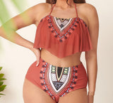 Women's Lotus Leaf Mesh Backless Bikini High Waist Plus Size Swimsuit - Aqova