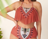 Women's Lotus Leaf Mesh Backless Bikini High Waist Plus Size Swimsuit - Aqova