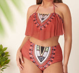 Women's Lotus Leaf Mesh Backless Bikini High Waist Plus Size Swimsuit - Aqova