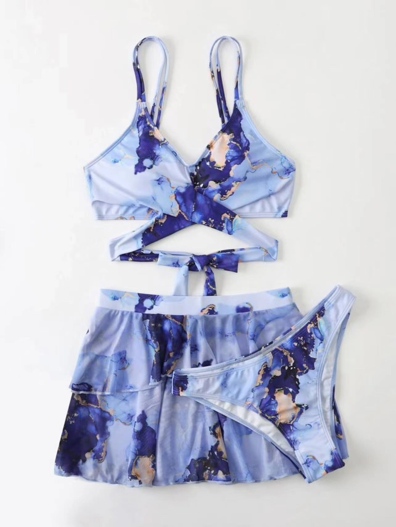 Women's Marble Printed Three - piece Set Bikini - Aqova