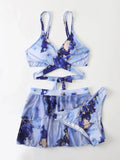 Women's Marble Printed Three - piece Set Bikini - Aqova
