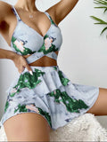 Women's Marble Printed Three - piece Set Bikini - Aqova