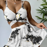 Women's Marble Printed Three - piece Set Bikini - Aqova