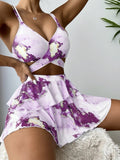 Women's Marble Printed Three - piece Set Bikini - Aqova