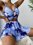 Women's Marble Printed Three - piece Set Bikini - Aqova