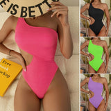Women's One Piece Solid Color Swimsuit - Stylish One Shoulder Design - Aqova