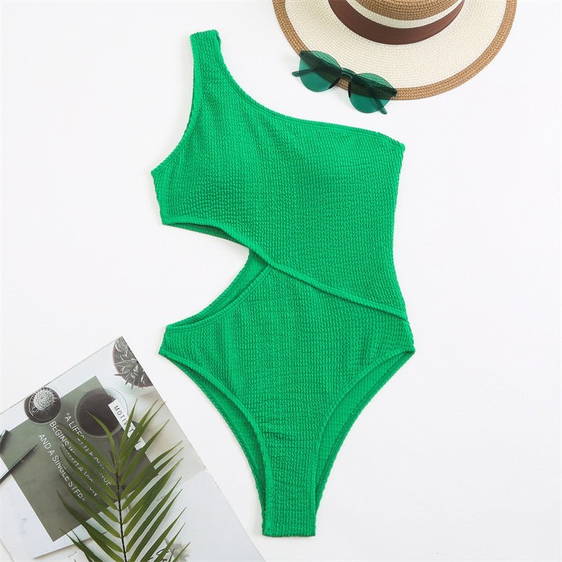 Women's One Piece Solid Color Swimsuit - Stylish One Shoulder Design - Aqova