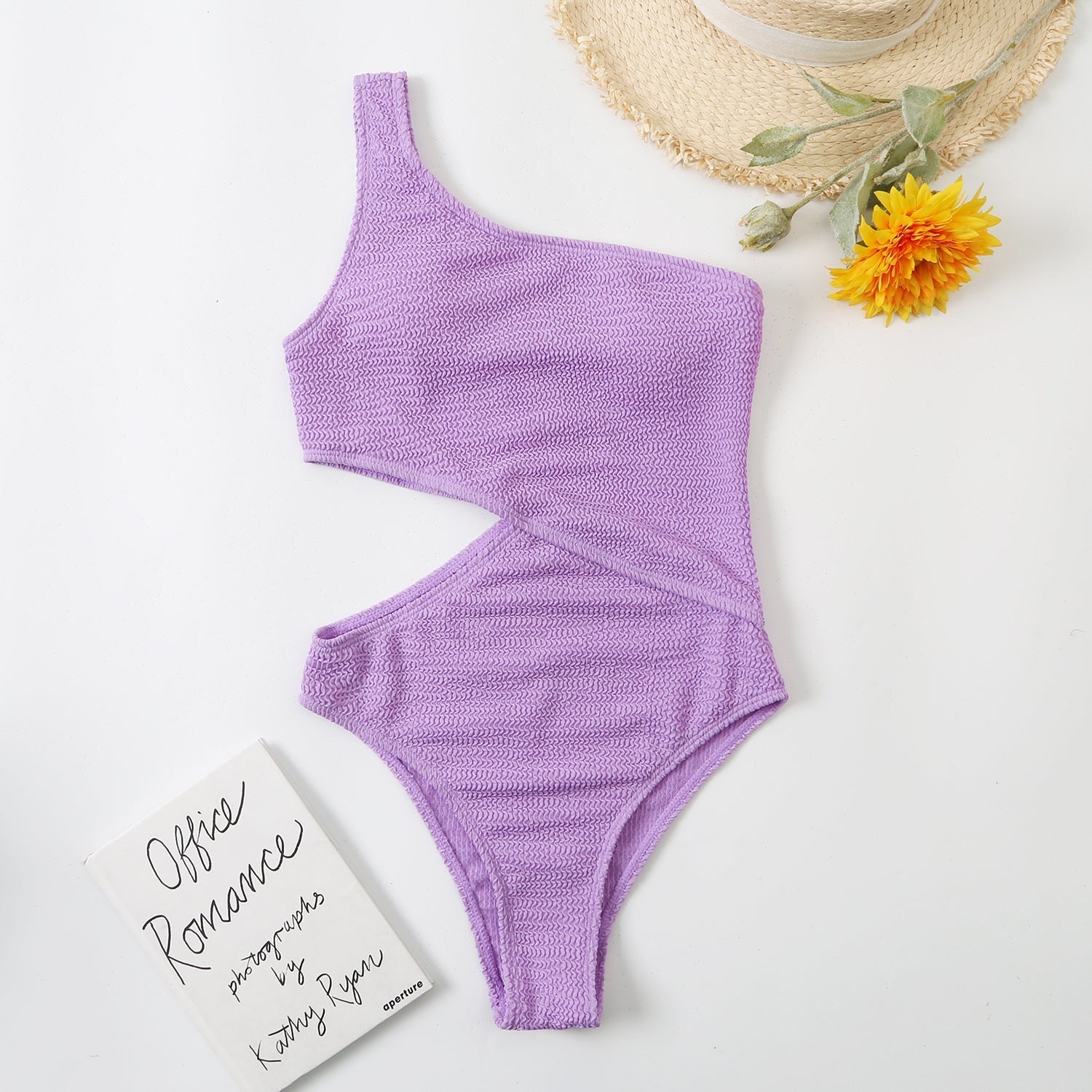 Women's One Piece Solid Color Swimsuit - Stylish One Shoulder Design - Aqova