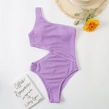 Women's One Piece Solid Color Swimsuit - Stylish One Shoulder Design - Aqova
