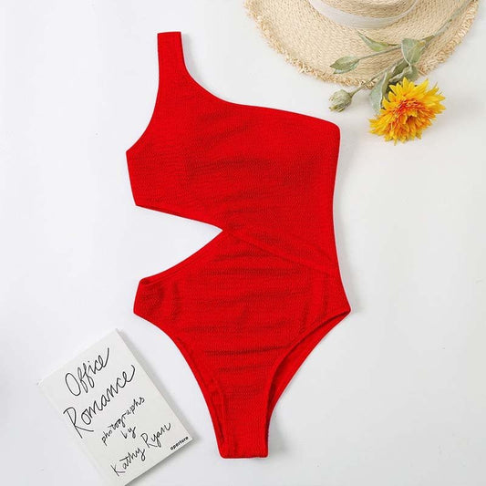 Women's One Piece Solid Color Swimsuit - Stylish One Shoulder Design - Aqova