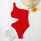 Women's One Piece Solid Color Swimsuit - Stylish One Shoulder Design - Aqova