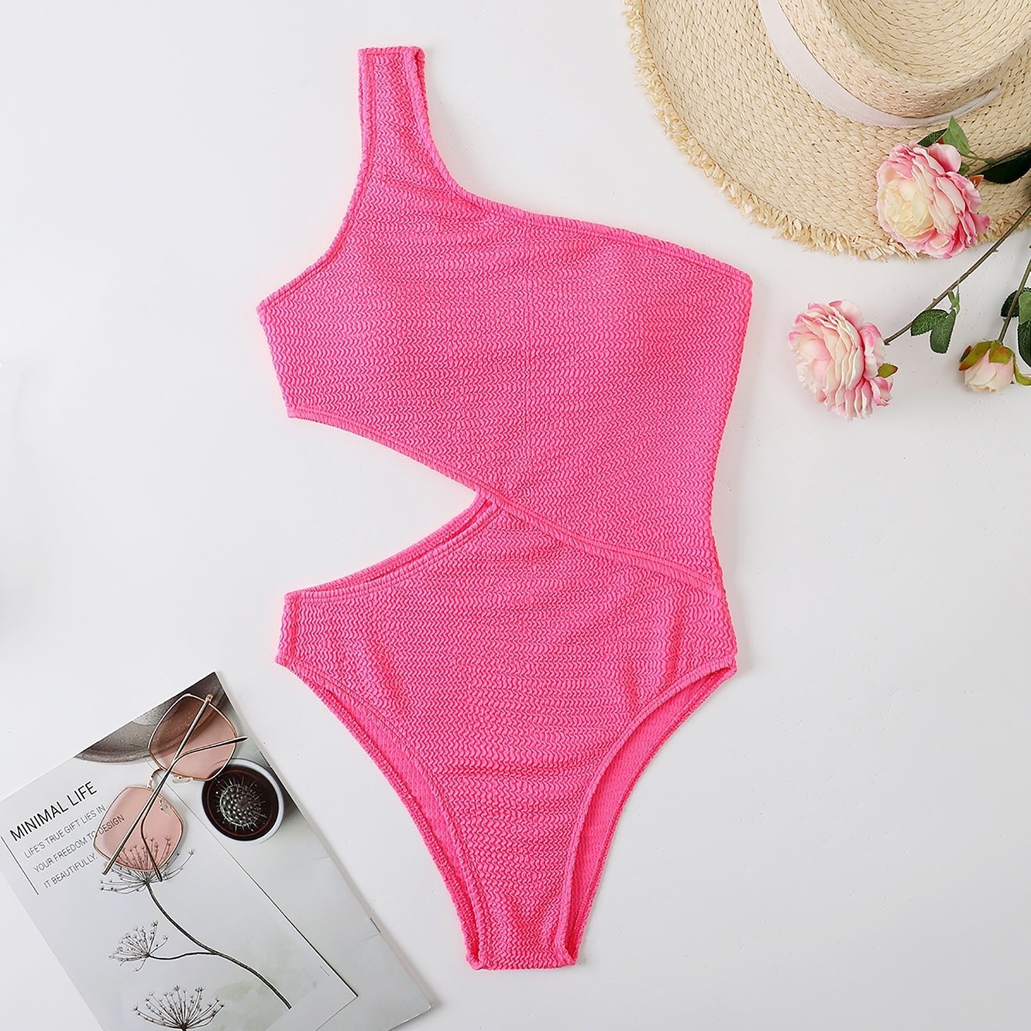 Women's One Piece Solid Color Swimsuit - Stylish One Shoulder Design - Aqova