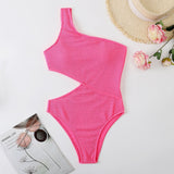 Women's One Piece Solid Color Swimsuit - Stylish One Shoulder Design - Aqova