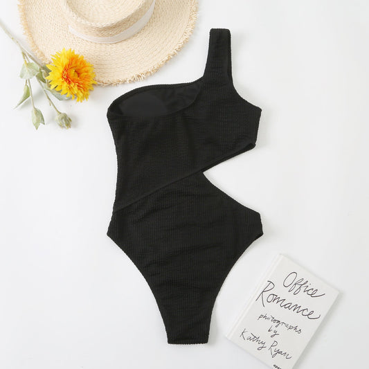 Women's One Piece Solid Color Swimsuit - Stylish One Shoulder Design - Aqova