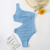 Women's One Piece Solid Color Swimsuit - Stylish One Shoulder Design - Aqova