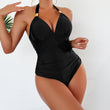 Women's One - piece Swimsuit Female Covering Belly Thin Solid Color Bikini - Aqova