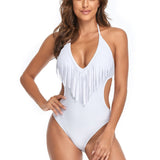 Women's One Piece Triangle One Piece Tassel Swimsuit - Aqova