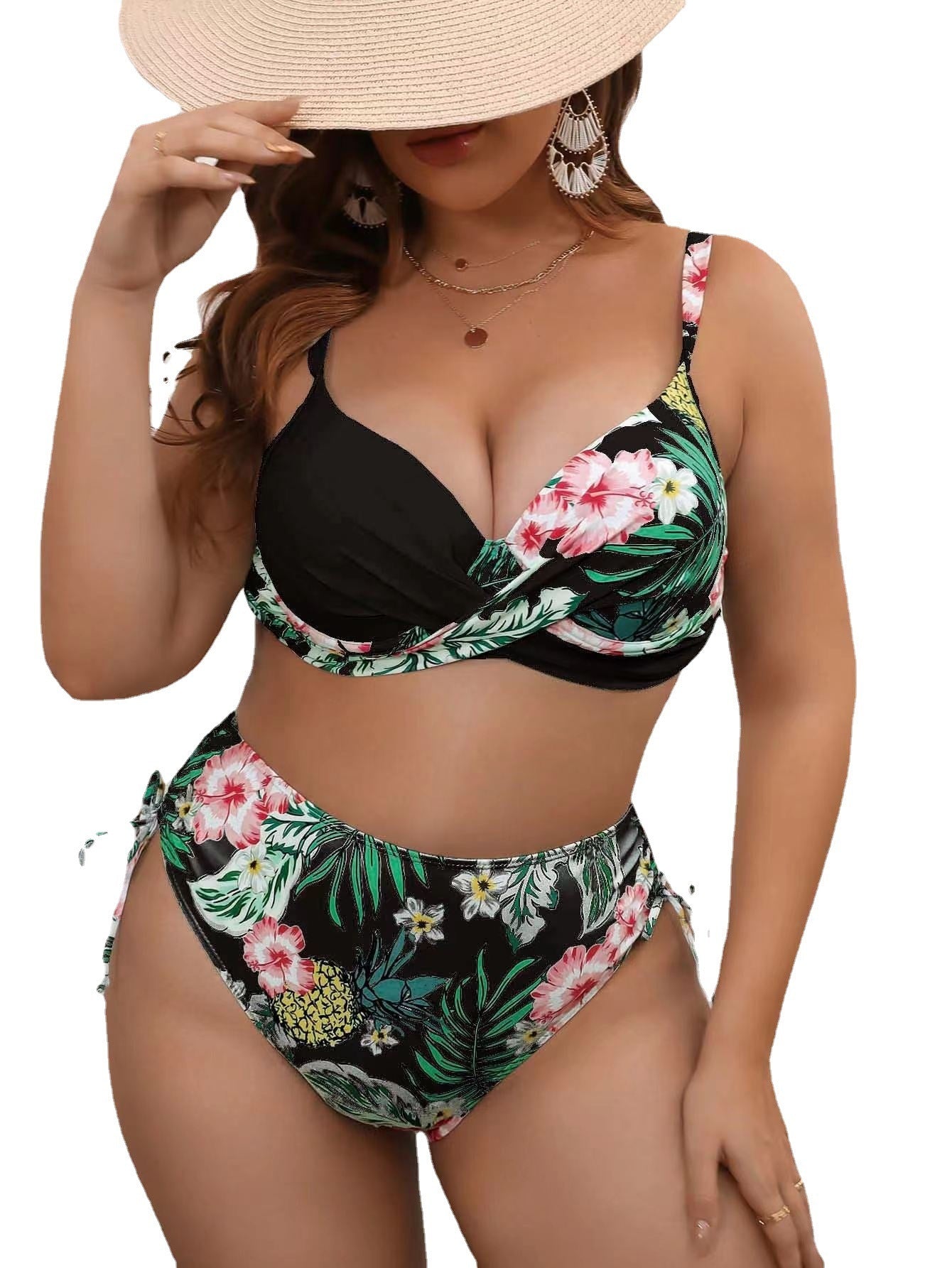 Women's Plus Size Split Bikini Printed Swimsuit - Aqova