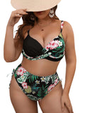 Women's Plus Size Split Bikini Printed Swimsuit - Aqova