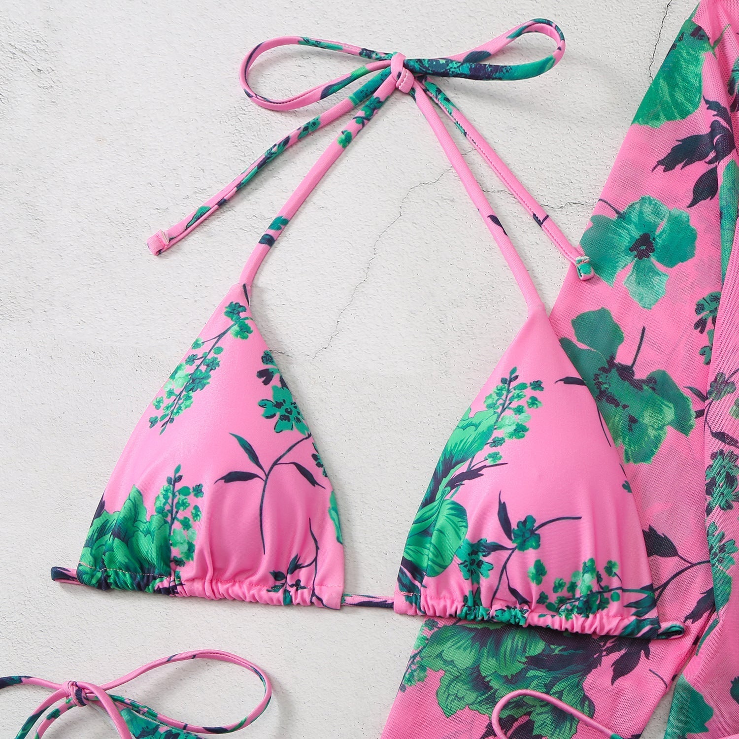 Women's Printed Mesh Three - Piece Swimsuit - Sexy Floral Swimwear - Aqova