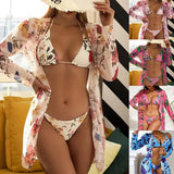 Women's Printed Mesh Three - Piece Swimsuit - Sexy Floral Swimwear - Aqova