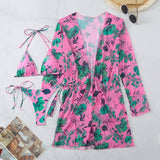 Women's Printed Mesh Three - Piece Swimsuit - Sexy Floral Swimwear - Aqova