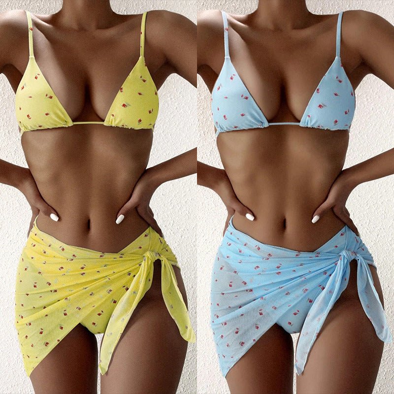 Women's Printed Three Piece Swimsuit Set - Stylish Beach Swimwear - Aqova