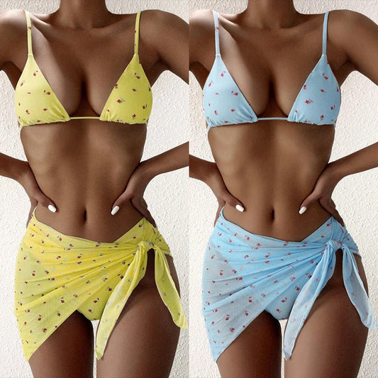 Women's Printed Three Piece Swimsuit Set - Stylish Beach Swimwear - Aqova