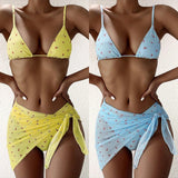 Women's Printed Three Piece Swimsuit Set - Stylish Beach Swimwear - Aqova