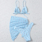 Women's Printed Three Piece Swimsuit Set - Stylish Beach Swimwear - Aqova