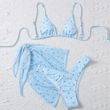 Women's Printed Three Piece Swimsuit Set - Stylish Beach Swimwear - Aqova