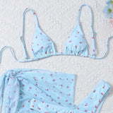 Women's Printed Three Piece Swimsuit Set - Stylish Beach Swimwear - Aqova