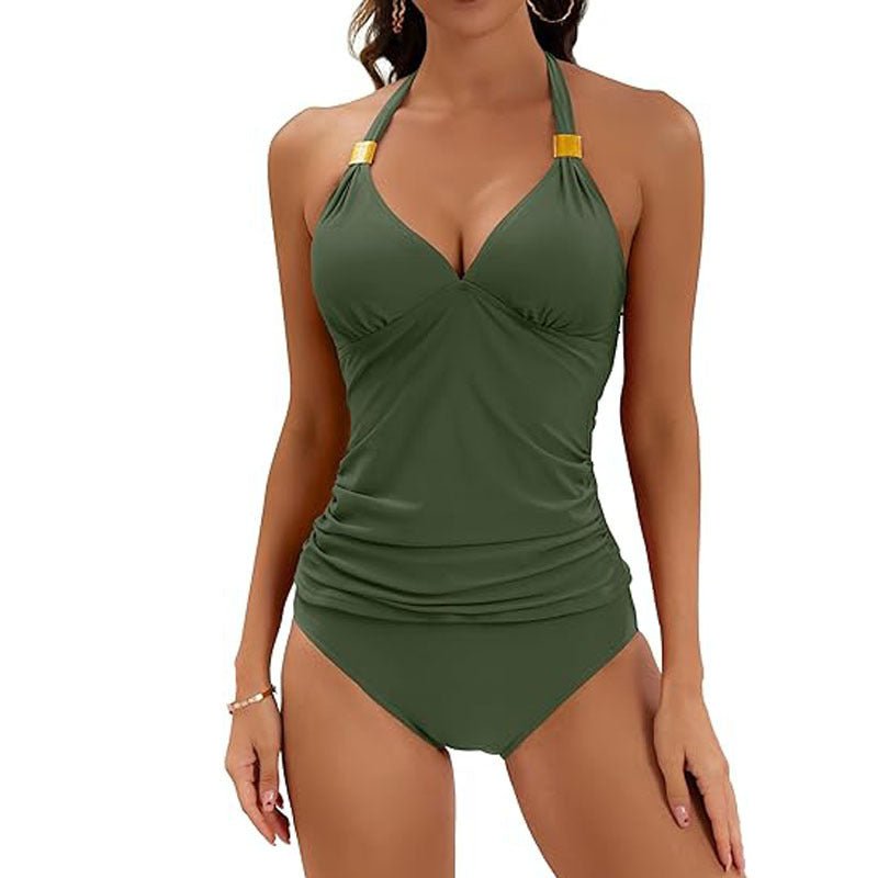 Women's Pure Color Halter Two Piece Swimsuit - Stylish and Comfortable Swimwear - Aqova