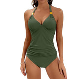 Women's Pure Color Halter Two Piece Swimsuit - Stylish and Comfortable Swimwear - Aqova