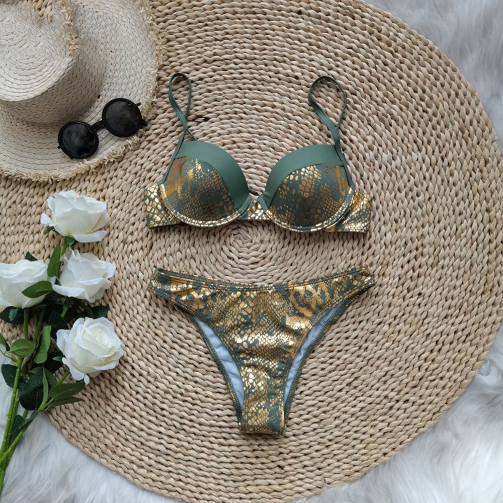 Women's Push Up Bikini Swimsuit - Bronzing Split Design, Stylish Fit - Aqova