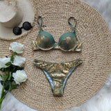 Women's Push Up Bikini Swimsuit - Bronzing Split Design, Stylish Fit - Aqova