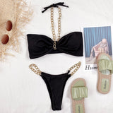 Women's Seperated Swimwear Solid Color Chain Bikini - Aqova