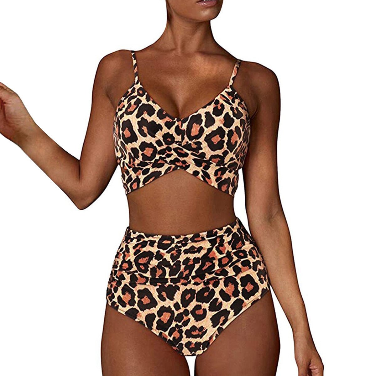 Women’s Sexy Solid Print Bikini Set - Push Up Swimwear in Leopard Style - Aqova