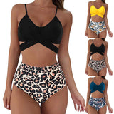 Women’s Sexy Solid Print Bikini Set - Push Up Swimwear in Leopard Style - Aqova