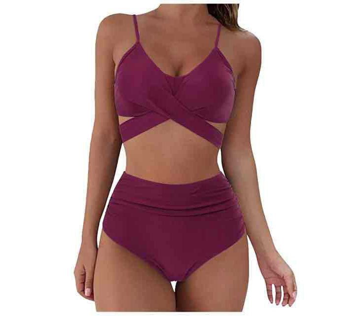 Women’s Sexy Solid Print Bikini Set - Push Up Swimwear in Leopard Style - Aqova