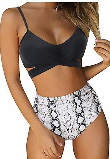 Women’s Sexy Solid Print Bikini Set - Push Up Swimwear in Leopard Style - Aqova