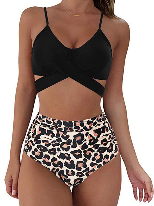 Women’s Sexy Solid Print Bikini Set - Push Up Swimwear in Leopard Style - Aqova
