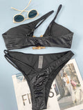 Women's Serpentine Pattern Bikini Set - Stylish Three Piece Swimwear - Aqova
